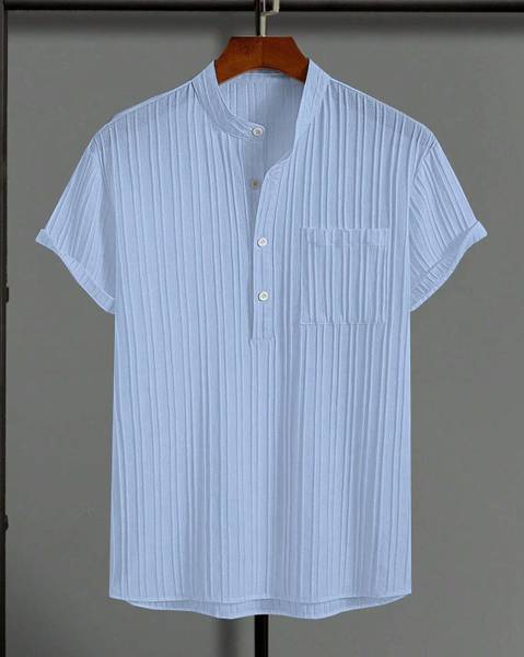 METRONAUT Men Self Design Casual Light Blue Shirt