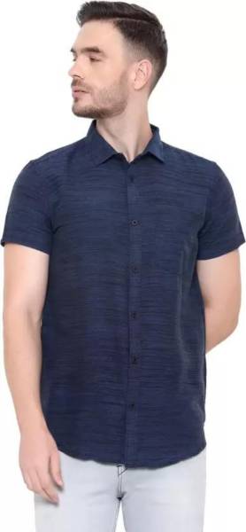 isdfabric Men Self Design Casual Dark Blue Shirt
