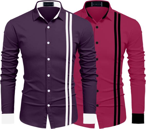 FINIVO FASHION Men Solid Casual Purple Pink Shirt Price History