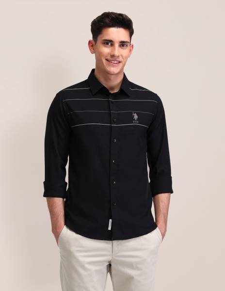 U.S. POLO ASSN. Men Striped Casual Black Shirt