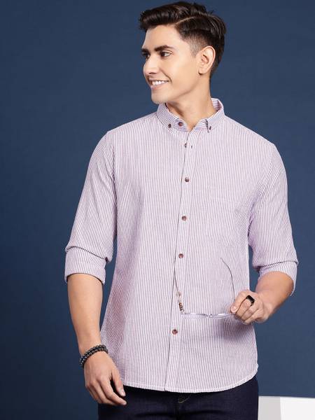 Mast & Harbour Men Striped Casual Purple Shirt