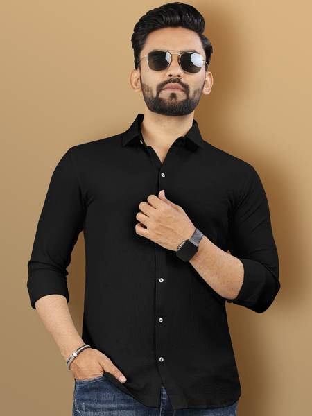 VeBNoR Men Solid Casual Black Shirt