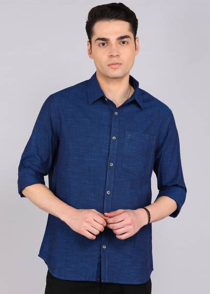 WROGN Men Solid Casual Dark Blue Shirt
