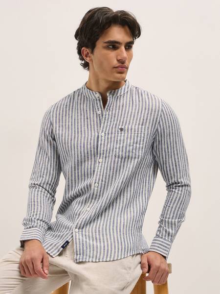 THE BEAR HOUSE Men Striped Casual Blue Shirt