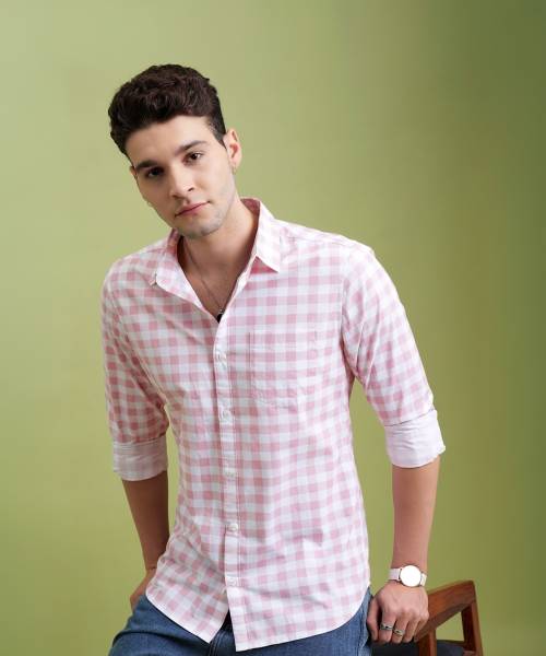 HIGHLANDER Men Checkered Formal Pink, White Shirt