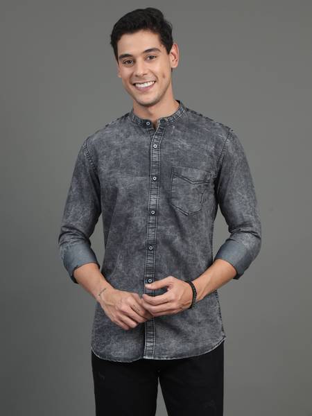 CAZZBA Men Washed Casual Grey Shirt