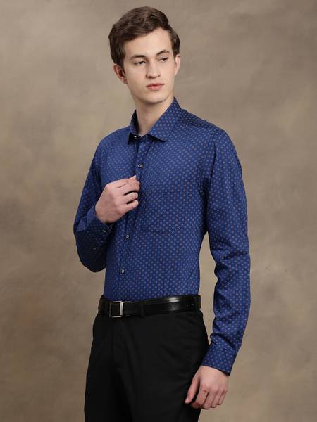 TURTLE Men Printed Formal Dark Blue Shirt