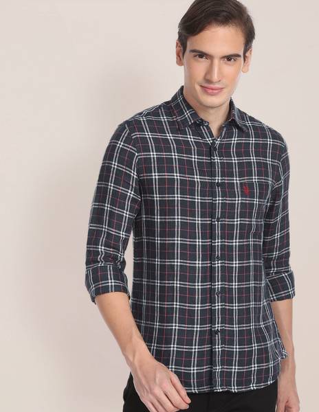 U.S. POLO ASSN. Men Checkered Casual Blue Shirt