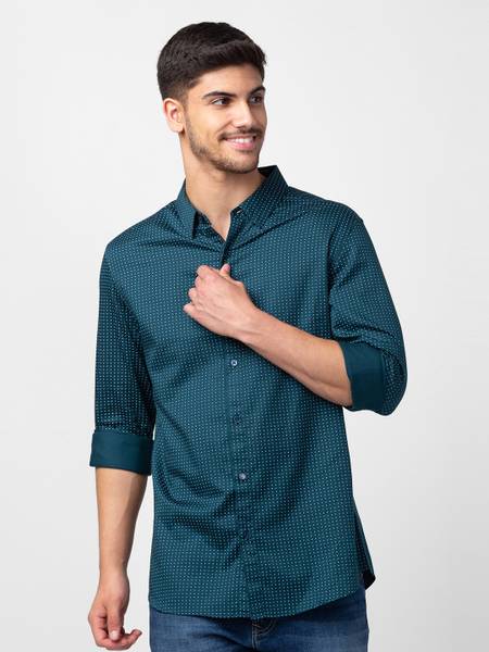 Spykar Men Printed Casual Green Shirt