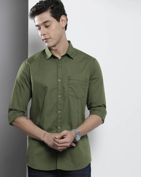 The Indian Garage Co. Men Solid Casual Green Shirt