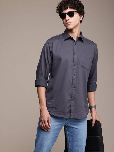 French Connection Men Solid Casual Grey Shirt