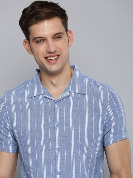HERE&NOW Men Striped Casual Blue Shirt