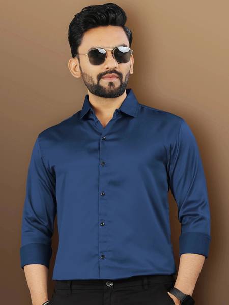 VeBNoR Men Solid Formal Blue Shirt
