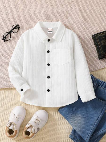 ALANTA Boys Self Design Casual White Shirt