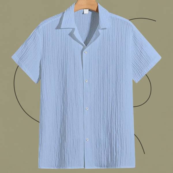 Jenil Fashion Men Self Design Casual Light Blue Shirt