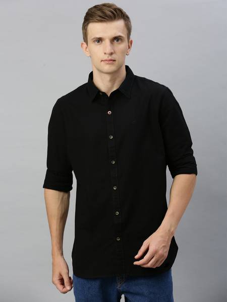 WROGN Men Solid Casual Black Shirt
