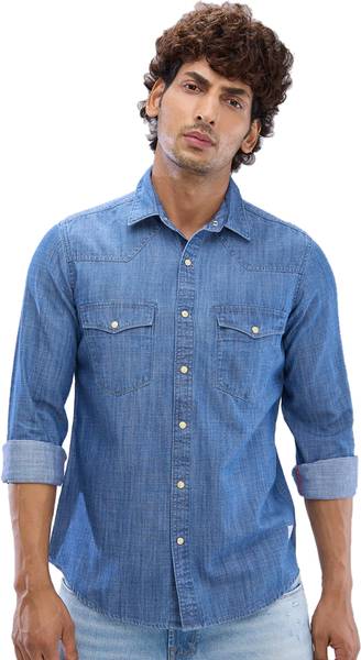 Spykar Men Washed Casual Blue Shirt