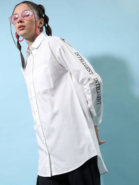 Tokyo Talkies Women Solid Casual White Shirt