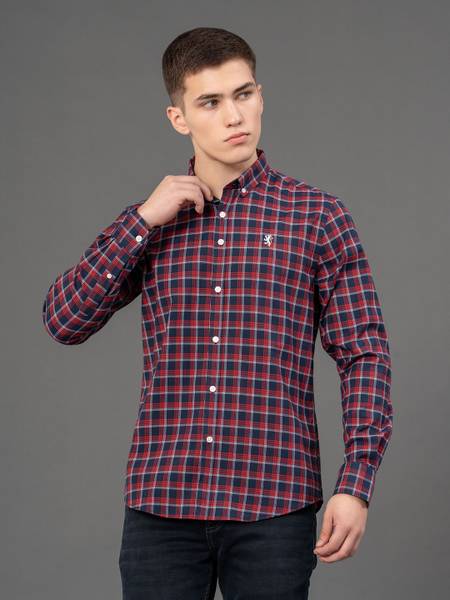 RED TAPE Men Checkered Casual Dark Blue, Maroon Shirt