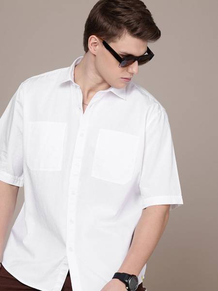 FCUK Men Solid Casual White Shirt
