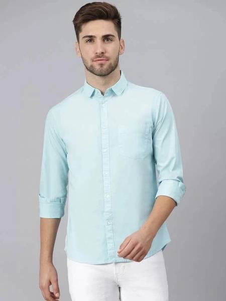 CHENECLOTH Men Solid Formal Light Blue Shirt