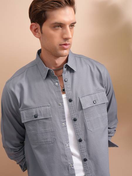 LOCOMOTIVE Men Solid Casual Blue Shirt