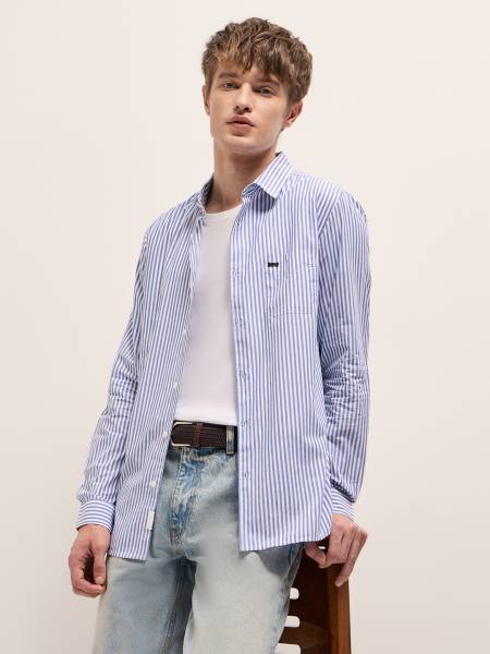 THE BEAR HOUSE Men Striped Casual Blue Shirt