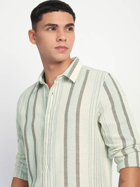 THE BEAR HOUSE Men Striped Casual Blue Shirt