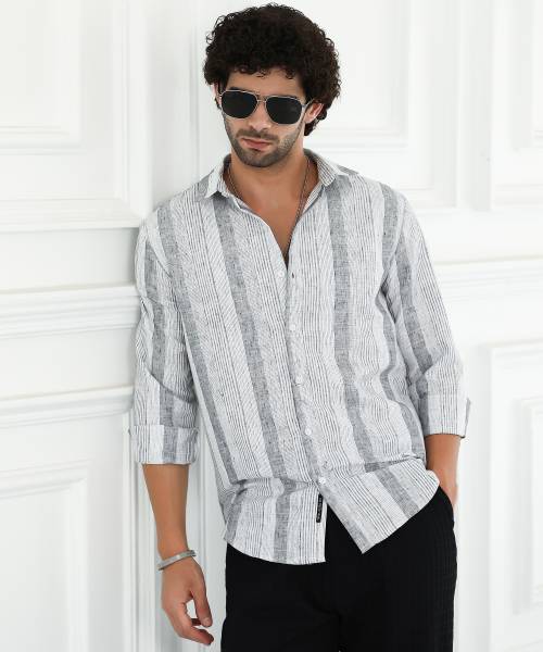 CAMPUS SUTRA Men Striped Casual Grey Shirt