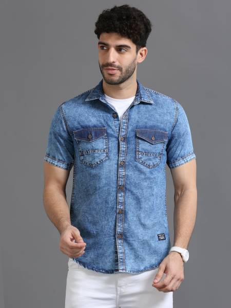 PRINTOUT Men Solid Casual Blue Shirt