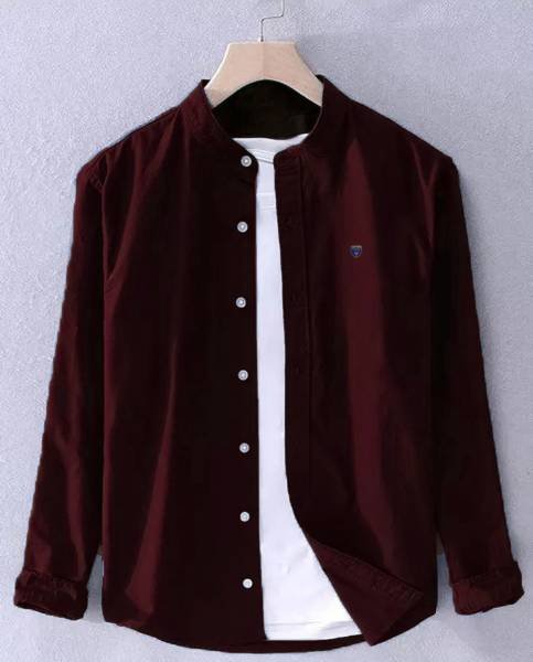 FUBAR Men Solid Casual Maroon Shirt