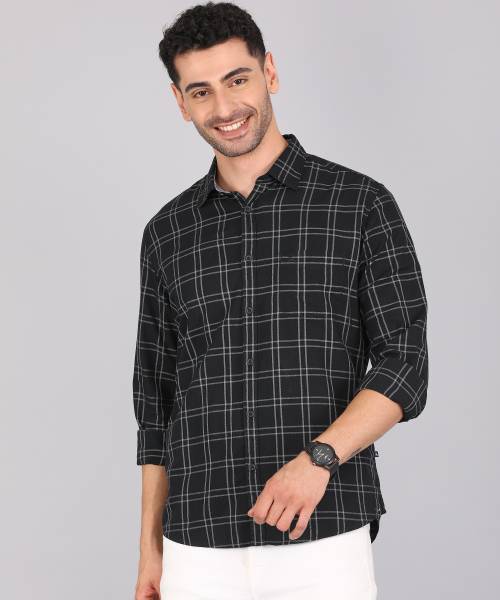 PARX Men Checkered Casual Black Shirt
