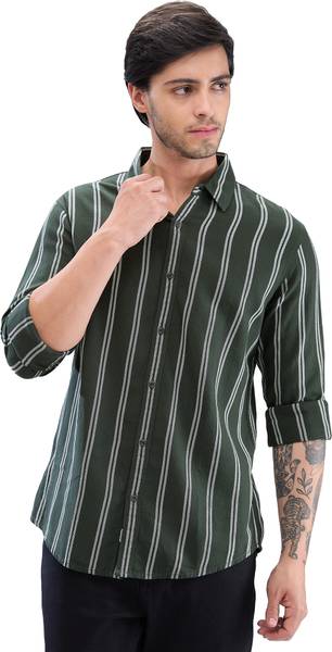Spykar Men Striped Casual Green Shirt