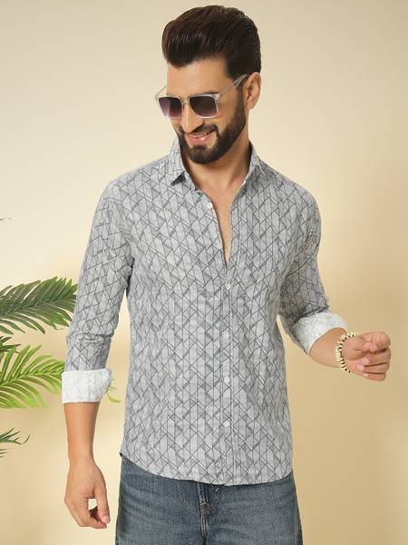 youth first Men Printed Casual Grey Shirt