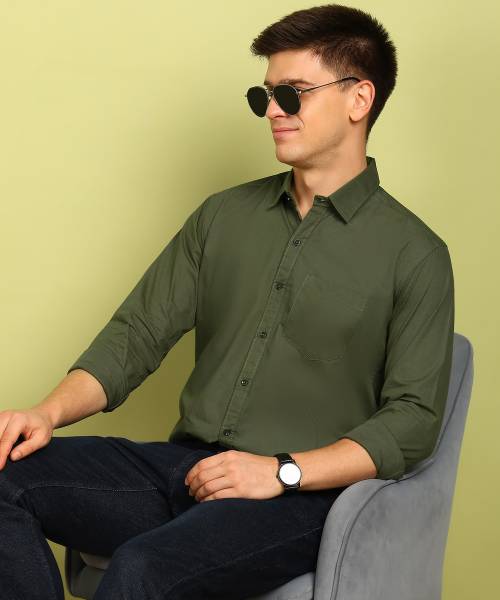 FUBAR Men Solid Casual Dark Green Shirt