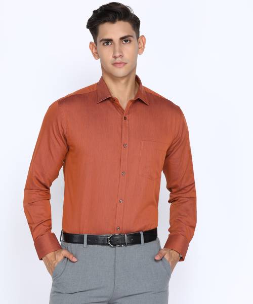 PARK AVENUE Men Self Design Formal Orange Shirt