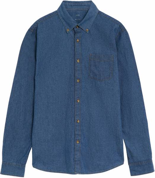 MARKS & SPENCER Men Solid Casual Blue Shirt