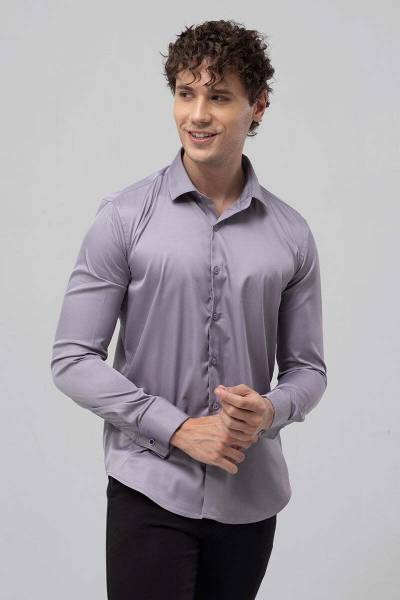 Snitch Men Solid Casual Grey Shirt