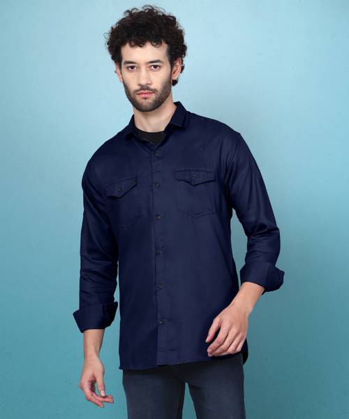 METRONAUT Men Solid Casual Blue Shirt