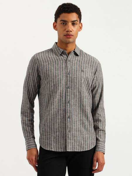United Colors of Benetton Men Striped Casual Grey Shirt