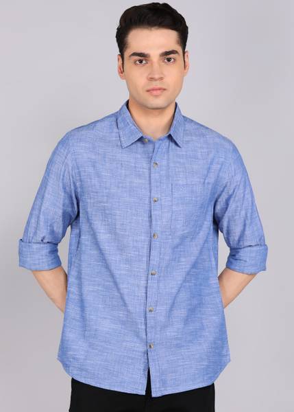 WROGN Men Solid Casual Blue Shirt