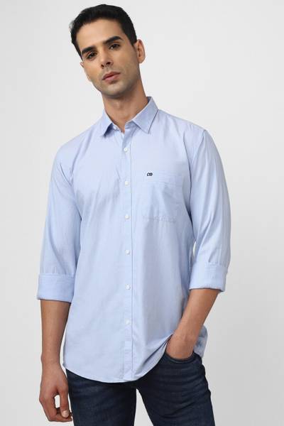 PETER ENGLAND Men Self Design Casual Light Blue Shirt