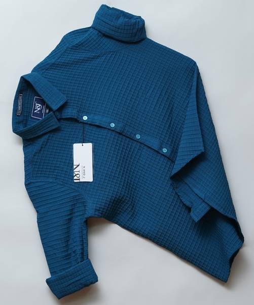 N AND J Men Self Design Casual Blue Shirt