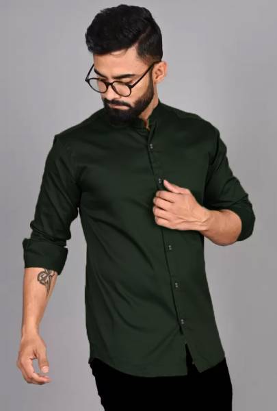 S-Line Men Solid Formal Dark Green Shirt