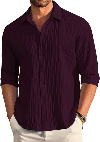 DENEEJA Men Self Design Casual Maroon Shirt