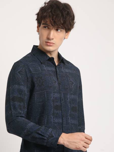 THE BEAR HOUSE Men Printed Casual Blue Shirt