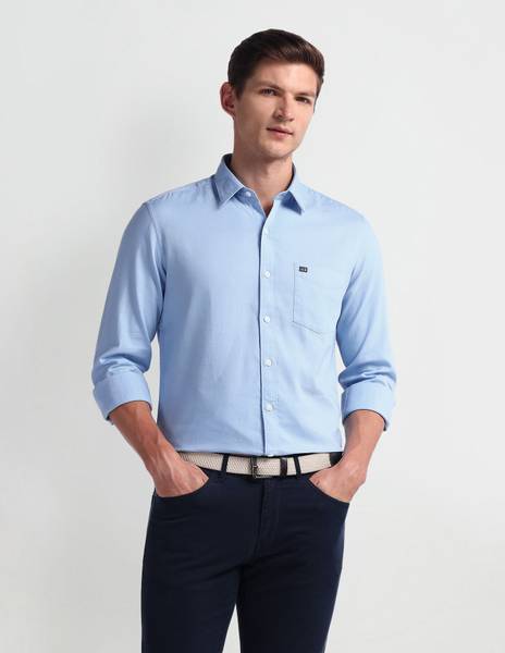Arrow Sport Men Self Design Casual Blue Shirt
