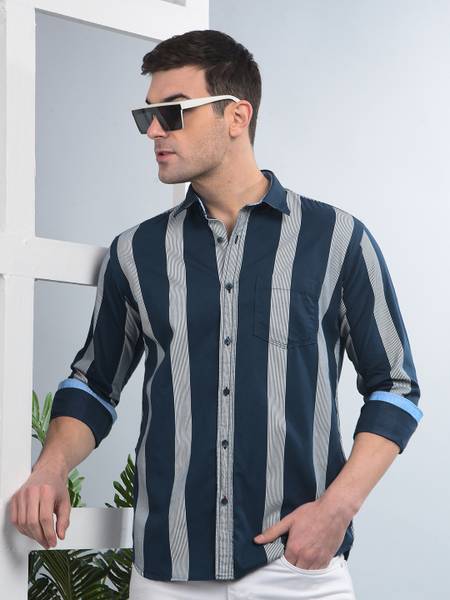 COBB ITALY Men Striped Casual Green Shirt