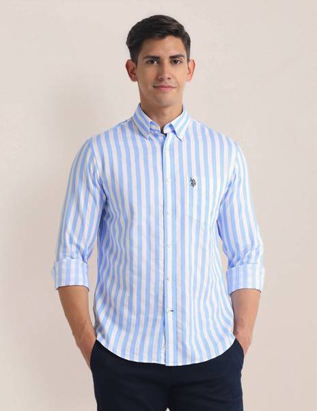 U.S. POLO ASSN. Men Striped Casual Blue Shirt