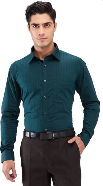 Raymond Men Self Design Formal Green Shirt